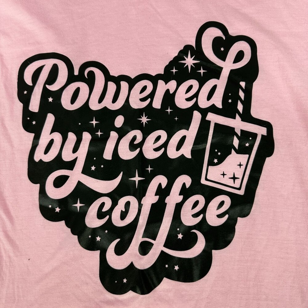Powered by Iced Coffee Pink Women's Crew Neck T-Shirt Size L